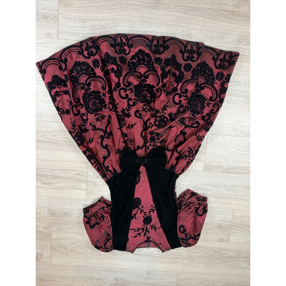 Gunne Sax Jessica McClintock Vintage Burgundy Velvet Flocked Midi Dress Size 12